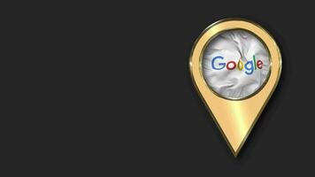 Google Gold Location Icon Flag Seamless Looped Waving, Space on Left Side for Design or Information, 3D Rendering video