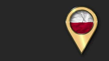 Poland Gold Location Icon Flag Seamless Looped Waving, Space on Left Side for Design or Information, 3D Rendering video