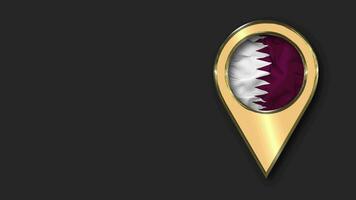 Qatar Gold Location Icon Flag Seamless Looped Waving, Space on Left Side for Design or Information, 3D Rendering video