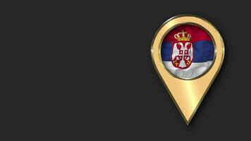 Serbia Gold Location Icon Flag Seamless Looped Waving, Space on Left Side for Design or Information, 3D Rendering video