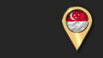 Singapore Gold Location Icon Flag Seamless Looped Waving, Space on Left Side for Design or Information, 3D Rendering video