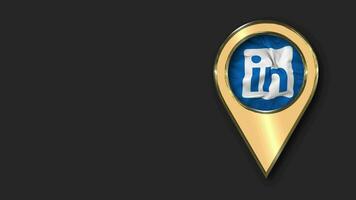 LinkedIn Gold Location Icon Flag Seamless Looped Waving, Space on Left Side for Design or Information, 3D Rendering video