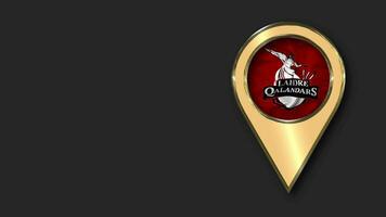 Lahore Qalandars, LQ Gold Location Icon Flag Seamless Looped Waving, Space on Left Side for Design or Information, 3D Rendering video