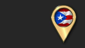 Puerto Rico Gold Location Icon Flag Seamless Looped Waving, Space on Left Side for Design or Information, 3D Rendering video