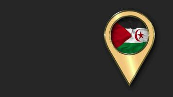 saharawi arabo democratico repubblica oro Posizione icona bandiera senza soluzione di continuità loop agitando, spazio su sinistra lato per design o informazione, 3d interpretazione video