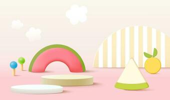 3d podium on pastel background abstract geometric shapes, kids product display vector