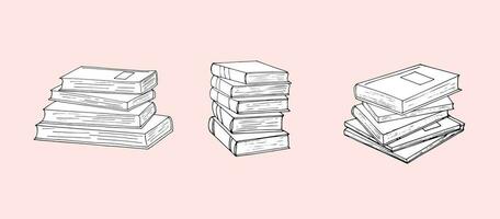 Hand-drawn pile of books. Vector illustration isolated on light background.