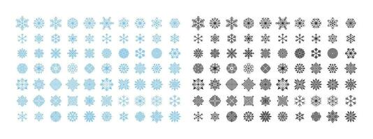 Snowflakes big set. Blue and black snowflakes icons. Snowflakes different icons. Vector scalable graphics