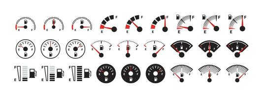 Fuel gauge icons set. Gasoline indicator. Fuel indicator concept. Vector scalable graphics