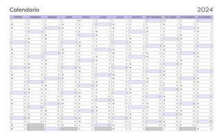 2024 Español calendario. horizontal calendario. el semana empieza en lunes. espacio para notas vector