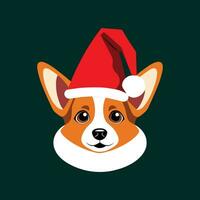 linda perro usa un Navidad sombrero en plano vector estilo