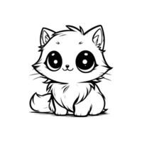 Cute cat vector illustration line art drawing black and white kitten perfect for logo