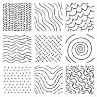 Lines set in different styles and positions. Spiral, dots, fingerprint, asterisks, floor etc. vector