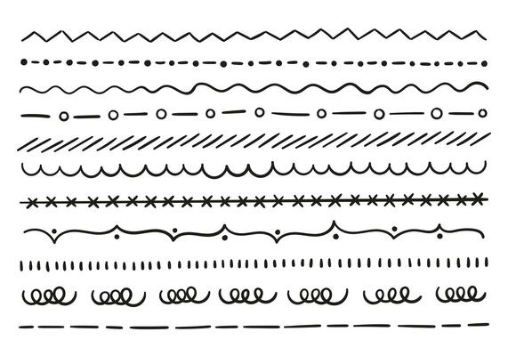 Single line set in different styles. Arabesques, zigzag, barbed wire, coiled.