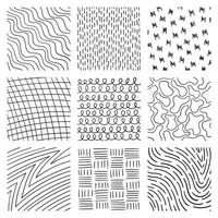 Lines set in different styles. Stripes, shapes, finger print, scratched. vector