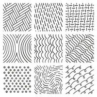 Lines set in different styles and positions. Bricks, parquet, waves, curved lines, coiled etc. vector