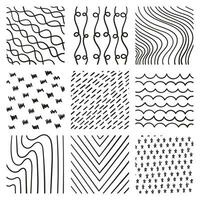 Lines set in different styles and positions. Intertwined, pen scratches, curved etc. vector