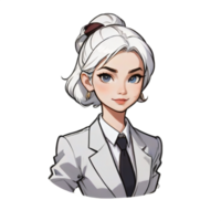 AI generated White Hair Female Business Cartoon Avatar png