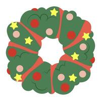 Lush flat green Christmas wreath with balls vector