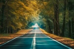 AI generated The road way through the autumnal forest natural way , Tropical forest nature field path way, AI generative photo