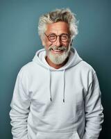 AI generated Handome senior man smiling wearing white sweatshirt isolated , AI generative photo