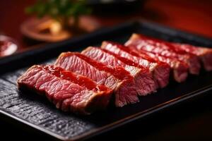 AI generated Barbecue Steak raw Japanese Wagyu beef a5 , There is fat between the meat, AI generative photo