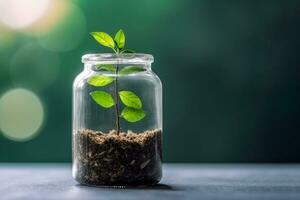 AI generated Business investment growth and interest concept , Small plant growing in glass, AI generative photo