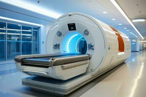 ai generado Connecticut escanear dispositivo en hospital , médico Connecticut o mri médico equipo y salud cuidado , magnético resonancia imagen máquina , ai generativo foto