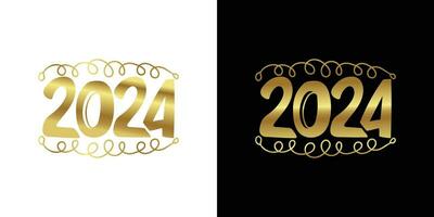 Happy New Year 2024 with calligraphic and text effect. Vector illustration background for new year's .  banner or greeting card for Merry Christmas and happy new year. Vector Illustration .