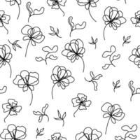 Vector seamless pattern with outline flowers