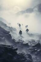 AI generated Man with a backpack on the background of the mountains. Travel concept photo