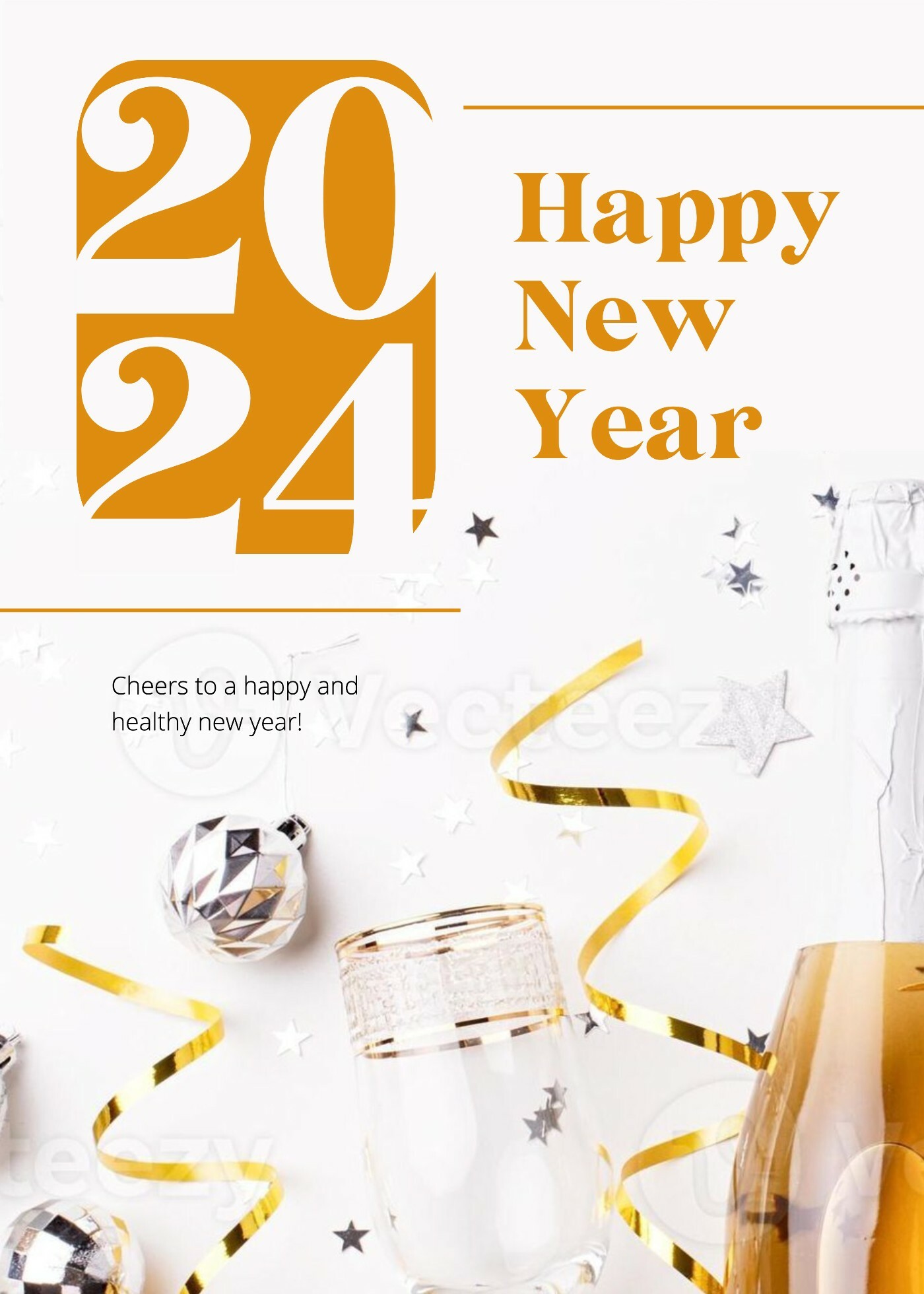 White Minimalist New Year Greeting Card