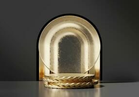 Fondo de presentación de producto de podio de plataforma de oro abstracto de representación 3d foto