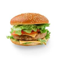 sabrosa hamburguesa sobre fondo blanco foto