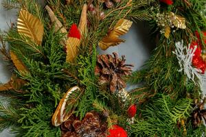 Christmas composition. Wreath of Christmas tree branches photo