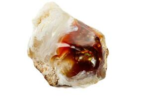 Macro mineral stone fiery Agate on a white background photo