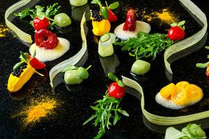 Abstract gastronomy vanguard concept molecular cuisine background photo