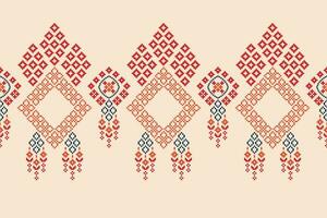 Ethnic geometric fabric pattern Cross Stitch.Ikat embroidery Ethnic oriental Pixel pattern brown cream background. Abstract,vector,illustration. Texture,clothing,frame,motifs,silk wallpaper. vector