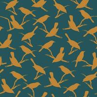 Birds on branch seamless pattern. Vector cartoon illustration.
