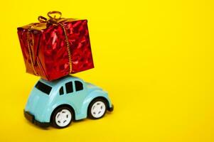 Toy car carry present with customizable space for text photo