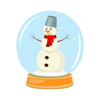 Vector illustration. Snowman in a magic glass ball. New Year and Christmas illustration.