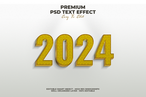 3d goud fonkeling 2024 nieuw jaar tekst effect psd