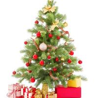 AI generated A Photo decorated christmas tree with gifts isolated on white background ai generated