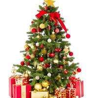 AI generated A Photo decorated christmas tree with gifts isolated on white background ai generated