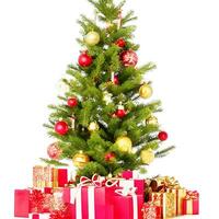 AI generated A Photo decorated christmas tree with gifts isolated on white background ai generated