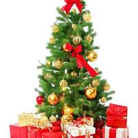 AI generated A Photo decorated christmas tree with gifts isolated on white background ai generated