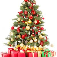 AI generated A Photo decorated christmas tree with gifts isolated on white background ai generated