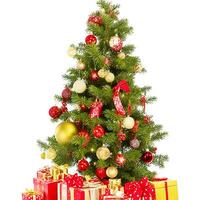 AI generated A Photo decorated christmas tree with gifts isolated on white background ai generated