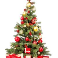 AI generated A Photo decorated christmas tree with gifts isolated on white background ai generated