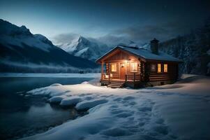 invierno escena capturar el esencia de un prístino cubierto de nieve Valle anidado Entre majestuoso nieve tapado montañas. ai generativo foto